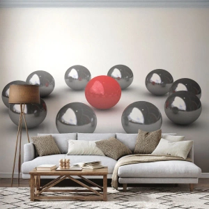 Fotomurali Premium Canvas - Cerchio in argento e rosso - Astrazione, 3D, Palle rotonde - 350x256 cm