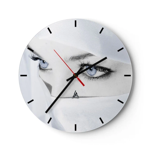 Orologio da parete - Orologio in Vetro - Lo sguardo misterioso degli occhi azzurri in bianco - 30x30cm - Direttamente dalle mille e una notte - Decorazione murale moderna per soggiorno, cucina e camera da letto ARTTOR