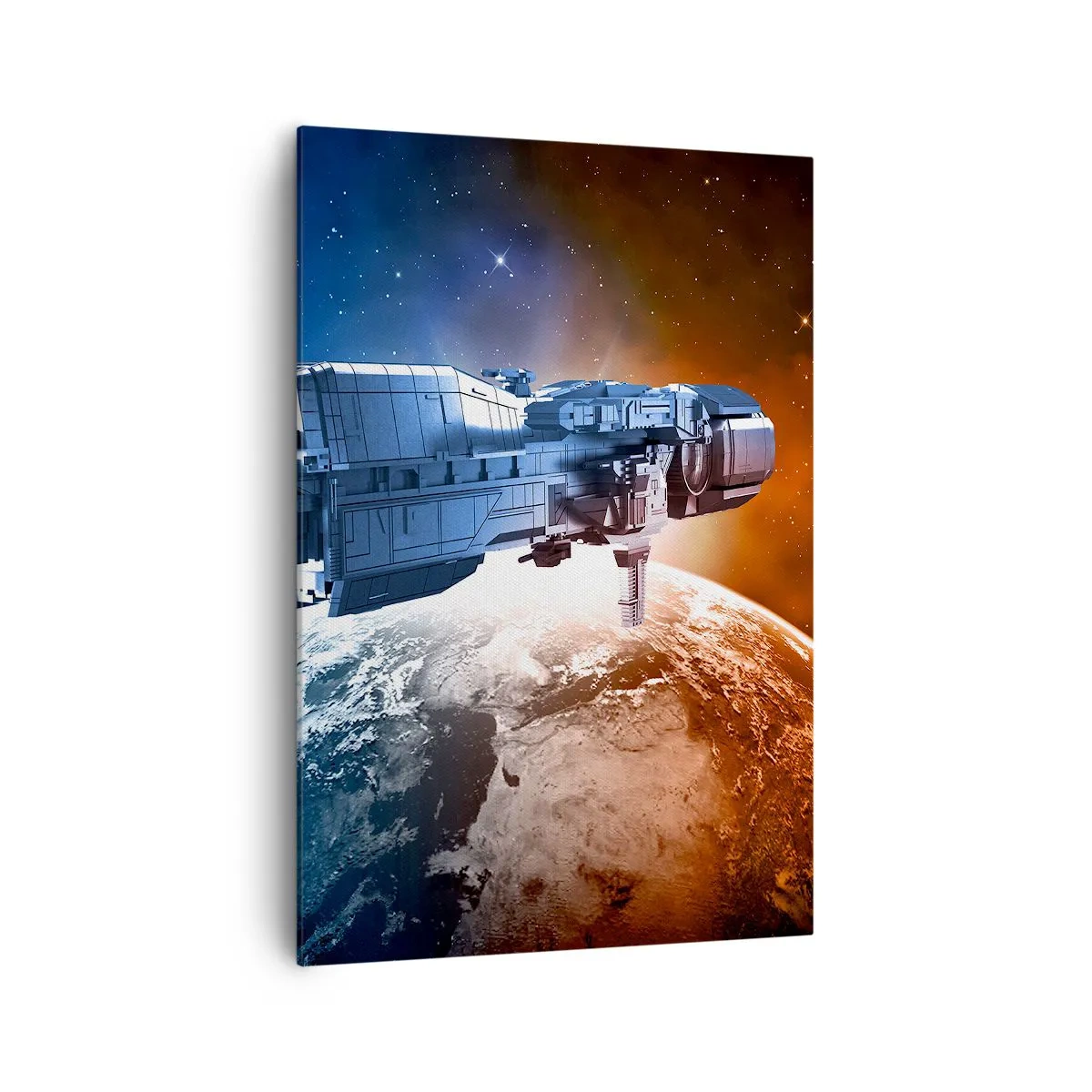 Quadro su tela - Stampe su Tela - Un'astronave sullo sfondo di un pianeta nello spazio - 70x100cm - Un attento osservatore - Decorazione murale moderna per soggiorno e camera da letto ARTTOR