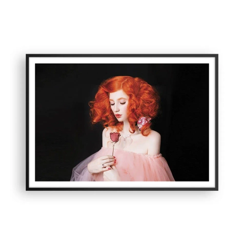 Poster in cornice nera - Una donna con i capelli rossi che tiene una rosa - 100x70cm - In stile barocco - Decorazione murale moderna per soggiorno e camera da letto ARTTOR