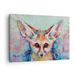 Quadro su tela - Stampe su Tela - Un ritratto colorato di una volpe fennec nello stile della pittura espressiva. - 70x50cm - Siete pronti per me? - Decorazione murale moderna per soggiorno e camera da letto ARTTOR