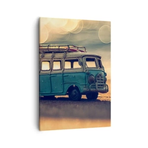 Quadro su tela - Stampe su Tela - Autobus retrò contro la luce sfocata - 50x70cm - La fine degli idoli: denaro e lavoro - Decorazione murale moderna per soggiorno e camera da letto ARTTOR