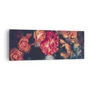 Quadro su tela - Stampe su Tela - Un mazzo di fiori vari in toni scuri - 140x50cm - Come i maestri olandesi - Decorazione murale moderna per soggiorno e camera da letto ARTTOR