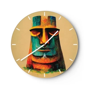 Orologio da parete - Orologio in Vetro - Ritratto colorato di una statua di pietra su uno sfondo beige - 30x30cm - Statuario, ma simpatico - Decorazione murale moderna per soggiorno, cucina e camera da letto ARTTOR