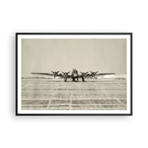 Poster in cornice nera - Aereo storico all'aeroporto in seppia - 100x70cm - Pronto come sempre - Decorazione murale moderna per soggiorno e camera da letto ARTTOR