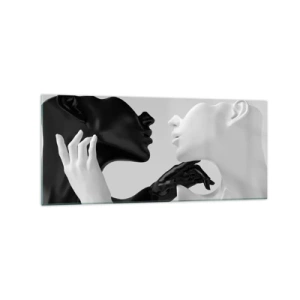Quadro su vetro - Silhouette in bianco e nero in primo piano dinamico - 120x50cm - Desiderio - attrazione - Decorazione murale moderna per soggiorno e camera da letto ARTTOR