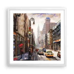 Poster in cornice bianca - New York: colorata anche sotto la pioggia - 50x50 cm