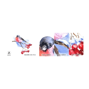 Campione di Fotomurale Adesivo Deluxe Sticker - L'inverno a colori - Uccello Su Un Ramo, Rowan Rosso, Grafica - 100x30 cm