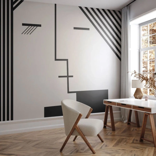 Fotomurali Standard Eco - Un'immagine minimalista in bianco e nero di una coppia che si bacia. - 100x70cm - Semplicemente un bacio - Decorazione murale moderna per soggiorno e camera da letto ARTTOR
