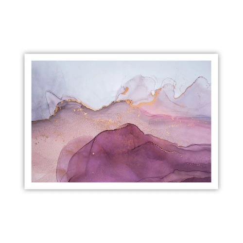 Poster - Una composizione astratta nei toni del viola e dell'oro. - 100x70cm - Onde di lilla e viola - Decorazione murale moderna per soggiorno e camera da letto ARTTOR