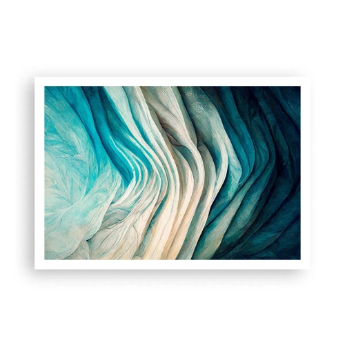 Poster - Onde dinamiche nelle tonalità del blu e del bianco - 100x70cm - Blu insaziabile - Decorazione murale moderna per soggiorno e camera da letto ARTTOR