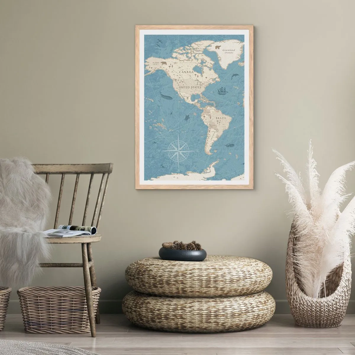 Poster in cornice rovere chiaro - Il mondo a portata di mano - 40x50 cm