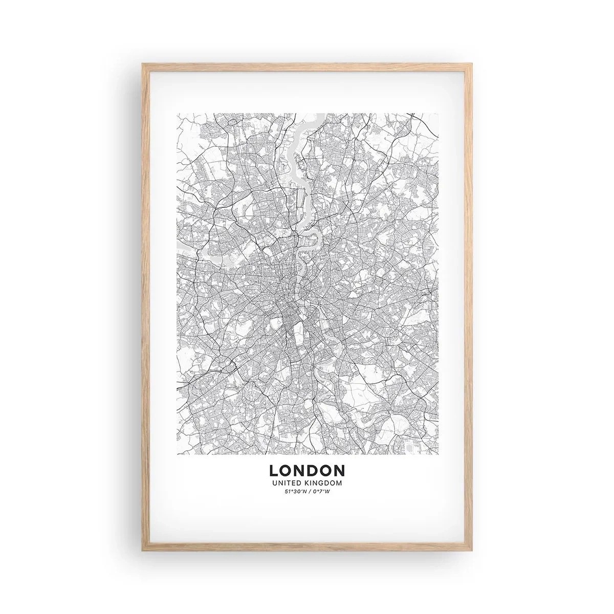 Poster in cornice rovere chiaro - Mappa del labirinto di Londra - 61x91 cm