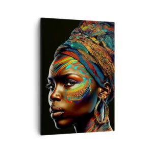Quadro su tela - Stampe su Tela - Ritratto di una donna con un motivo colorato e un turbante - 50x70cm - Regina africana - Decorazione murale moderna per soggiorno e camera da letto ARTTOR