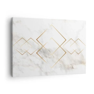 Quadro su tela - Stampe su Tela - Rombi dorati minimalisti su uno sfondo di marmo - 70x50cm - Vista sull'infinito - Decorazione murale moderna per soggiorno e camera da letto ARTTOR