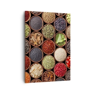 Quadro su tela - Stampe su Tela - Spezie colorate in contenitori rotondi - 50x70cm - Tutti i gusti del mondo - Decorazione murale moderna per soggiorno e camera da letto ARTTOR
