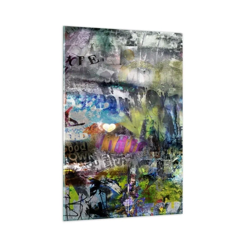 Quadro su vetro - Collage astratto con testo e vari colori - 80x120cm - Collage di ricordi - Decorazione murale moderna per soggiorno e camera da letto ARTTOR