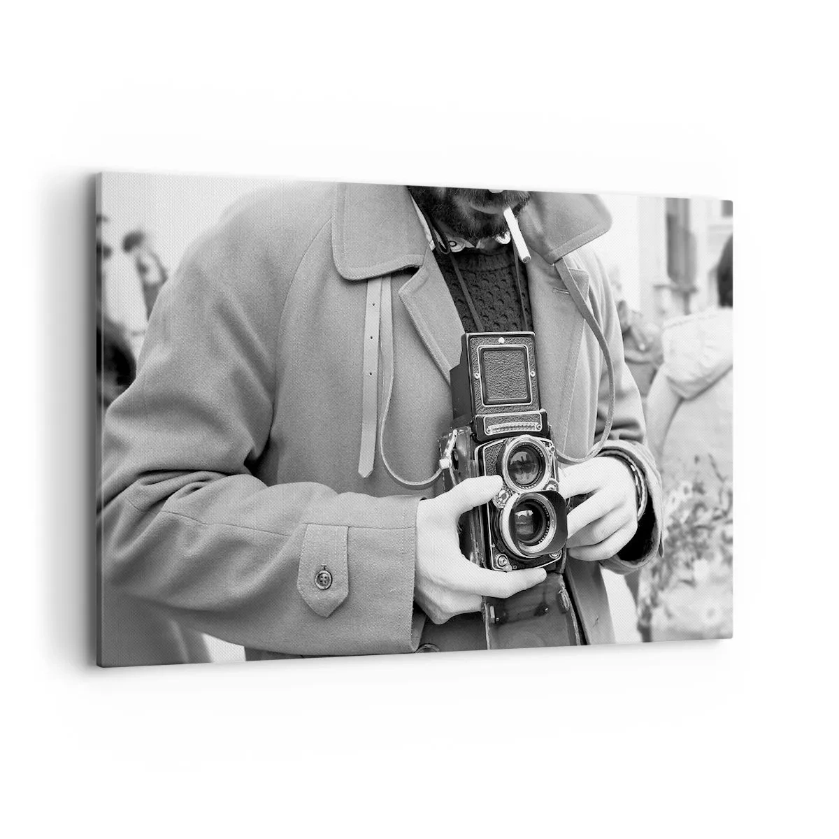 Quadro su tela - Stampe su Tela - Foto in bianco e nero di un uomo con una macchina fotografica retrò - 120x80cm - In stile retro - Decorazione murale moderna per soggiorno e camera da letto ARTTOR