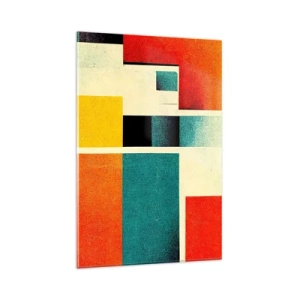 Quadro su vetro - Astrazione geometrica con rettangoli e quadrati colorati - 80x120cm - Astrazione geometrica: energia buona - Decorazione murale moderna per soggiorno e camera da letto ARTTOR