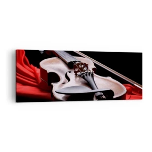 Quadro su tela - Stampe su Tela - Violino su tessuto rosso con sfondo nero - 140x50cm - La musica dei sentimenti - Decorazione murale moderna per soggiorno e camera da letto ARTTOR