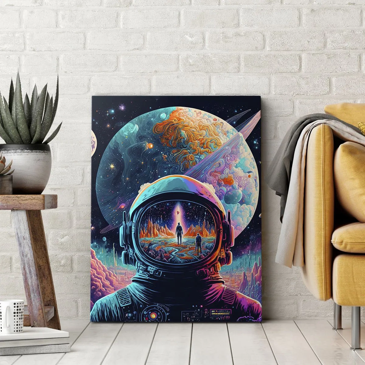 Quadro su tela - Stampe su Tela - Astronauta nello spazio con un paesaggio planetario colorato - 50x70cm - I filosofi non l'avevano pensato - Decorazione murale moderna per soggiorno e camera da letto ARTTOR