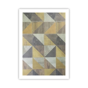 Poster - Motivo geometrico nei toni dell'oro e del grigio - 50x70cm - Secondo i triangoli - Decorazione murale moderna per soggiorno e camera da letto ARTTOR