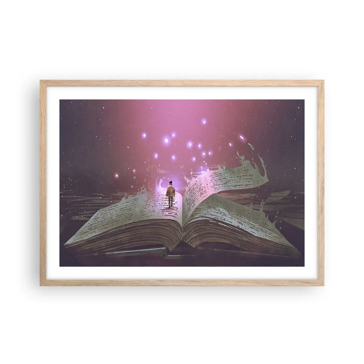 Poster in cornice rovere chiaro - Invito ad un altro mondo: leggi! - 70x50 cm