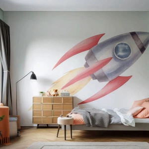 Fotomurale su misura Adesiva Deluxe Sticker - Più in alto, più veloce, più lontano - Un razzo spaziale, Bambini, Cosmo
