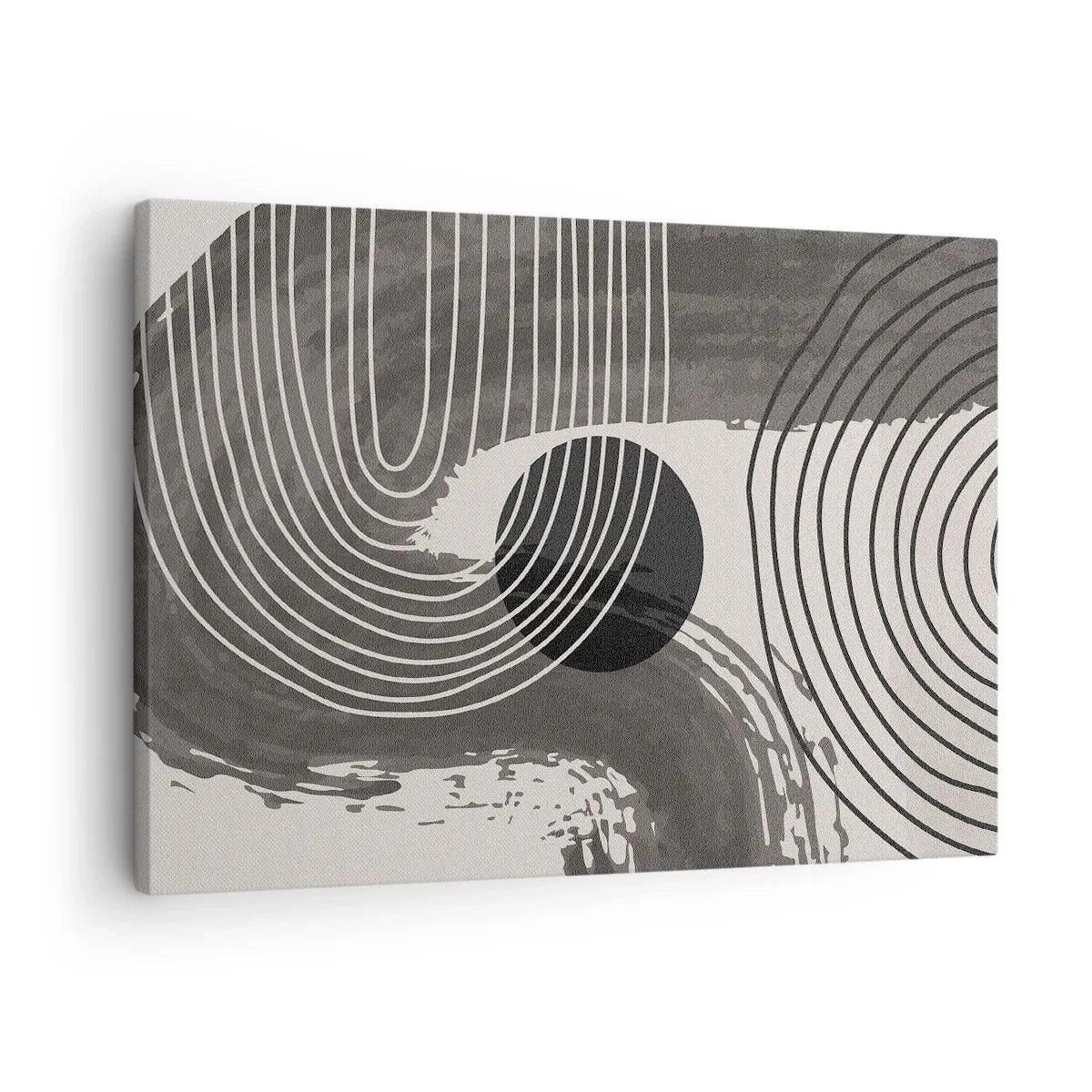 Quadro su tela - Stampe su Tela - Linee geometriche e ovali in tonalità monocromatiche - 70x50cm - L'ovale vittorioso - Decorazione murale moderna per soggiorno e camera da letto ARTTOR
