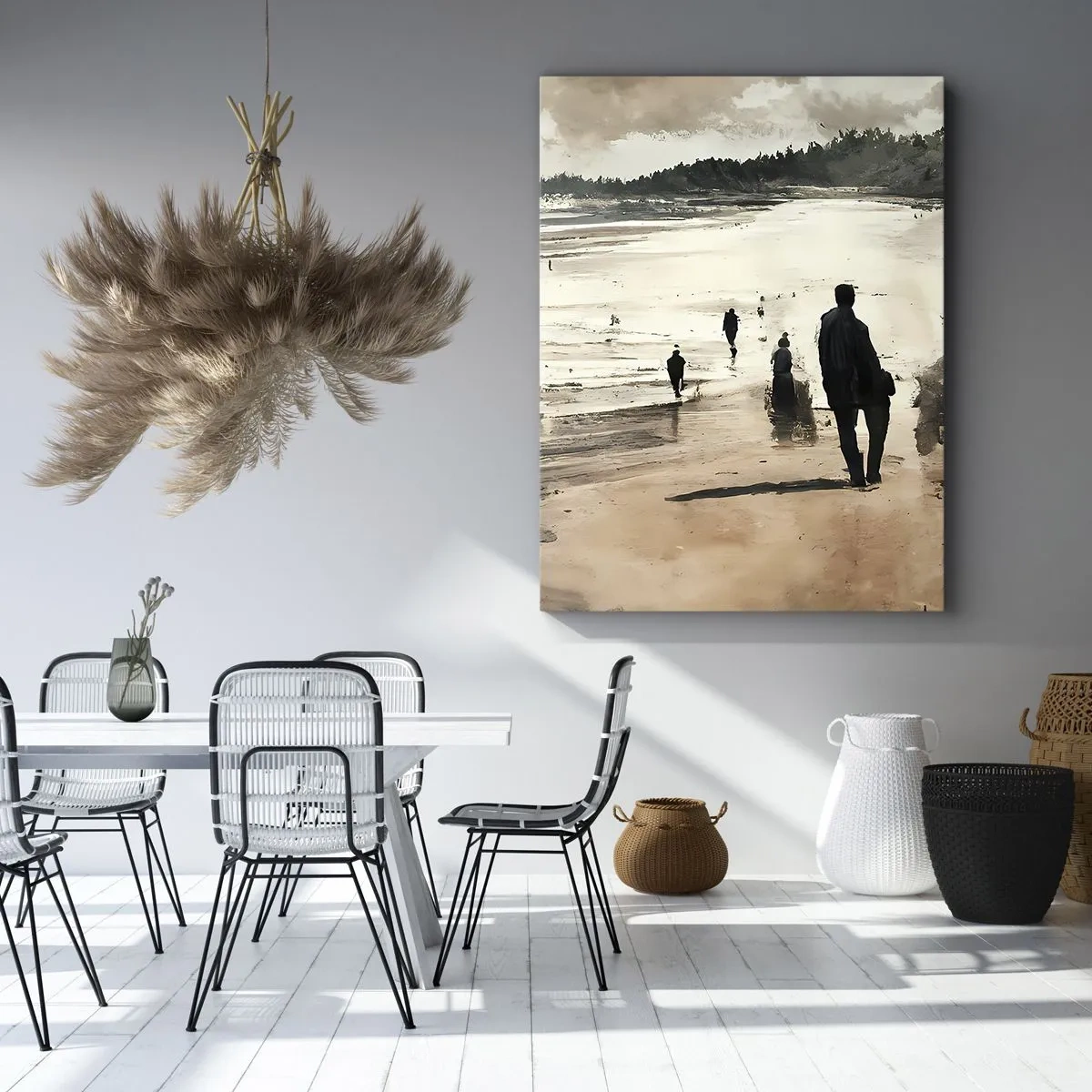 Quadro su tela - Stampe su Tela - Passeggiatori sulla spiaggia in un paesaggio tranquillo - 50x70cm - Convocati - Decorazione murale moderna per soggiorno e camera da letto ARTTOR