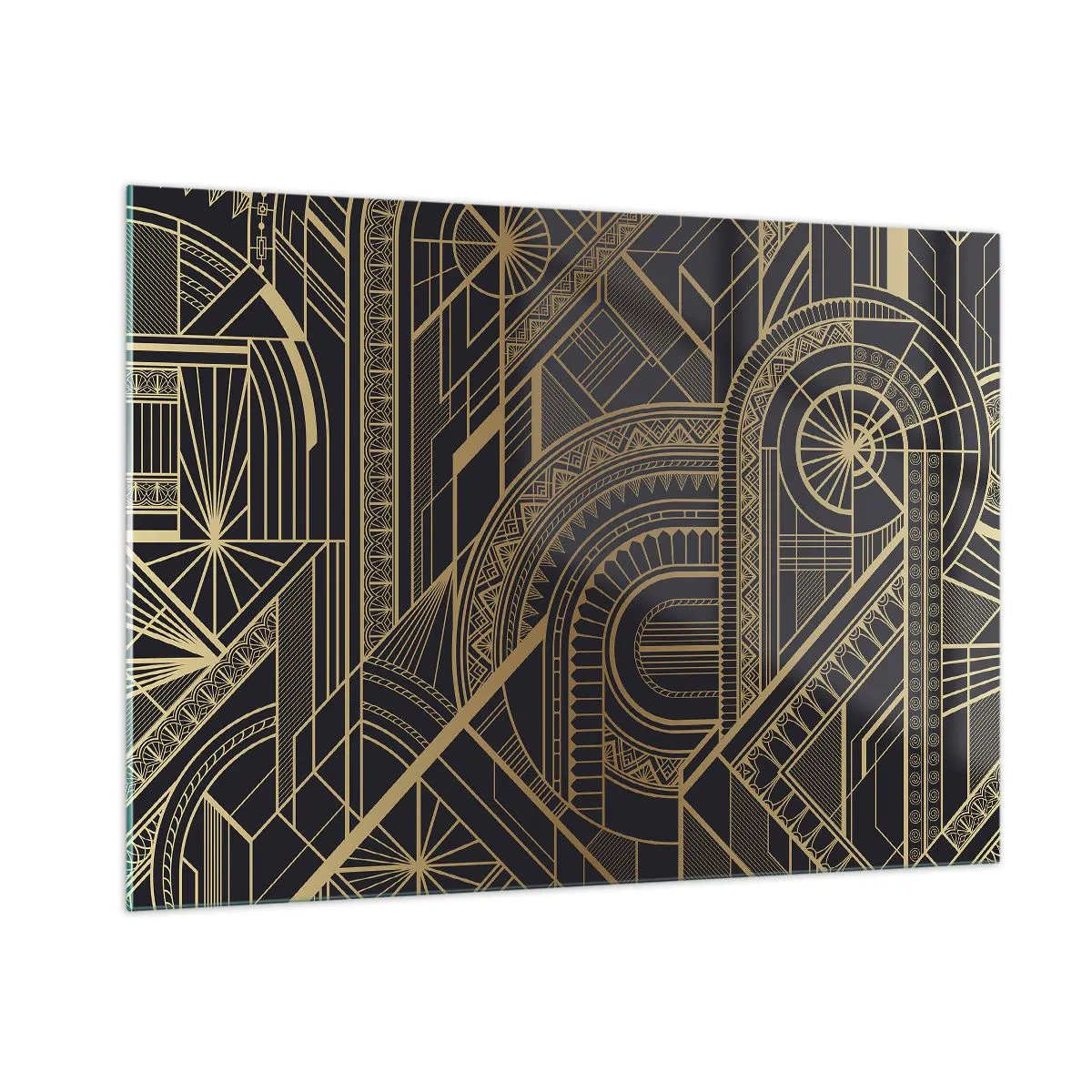 Quadro su vetro - Motivo geometrico Art Déco in oro e nero - 100x70cm - Concetti, idee, progetti - Decorazione murale moderna per soggiorno e camera da letto ARTTOR