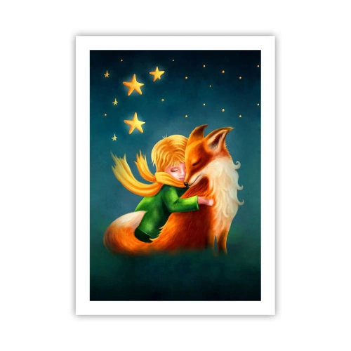 Poster - Una figura con una volpe in uno scenario magico di stelle - 50x70cm - Il piccolo principe - Decorazione murale moderna per soggiorno e camera da letto ARTTOR