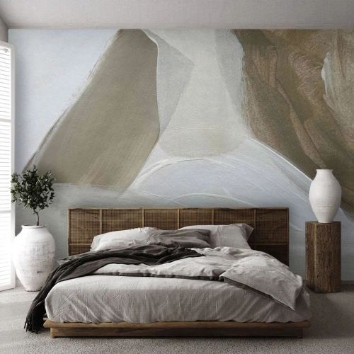 Fotomurali Standard Eco - Pennellate astratte di bianco e beige su tela - 100x70cm - Onda di bianco - Decorazione murale moderna per soggiorno e camera da letto ARTTOR