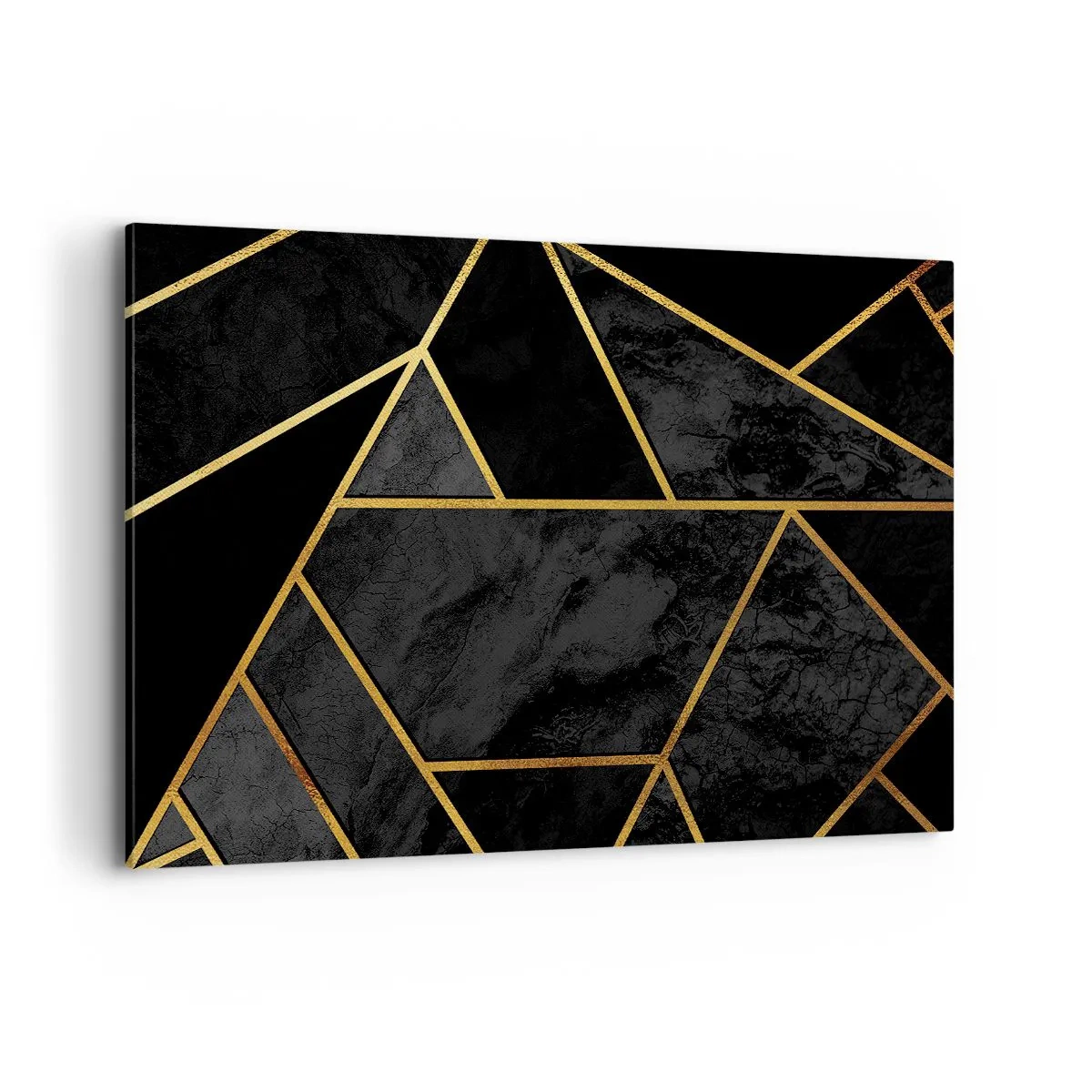 Quadro su tela - Stampe su Tela - Motivo geometrico dorato su sfondo nero - 120x80cm - Oscurità e luce - Decorazione murale moderna per soggiorno e camera da letto ARTTOR