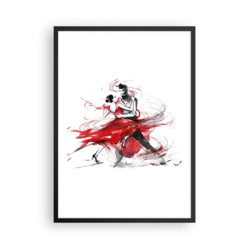 Poster in cornice nera - Una coppia che balla il tango con accenti rossi dinamici - 50x70cm - Tango: il ritmo della passione - Decorazione murale moderna per soggiorno e camera da letto ARTTOR