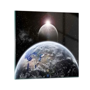 Quadro su vetro - Paesaggio cosmico: sorgere del sole - 60x60 cm