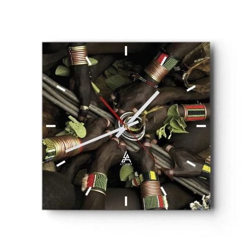 Orologio da parete - Orologio in Vetro - Tradizionali braccialetti a mano in un gruppo di mani - 30x30cm - Siamo insieme - Decorazione murale moderna per soggiorno e camera da letto ARTTOR