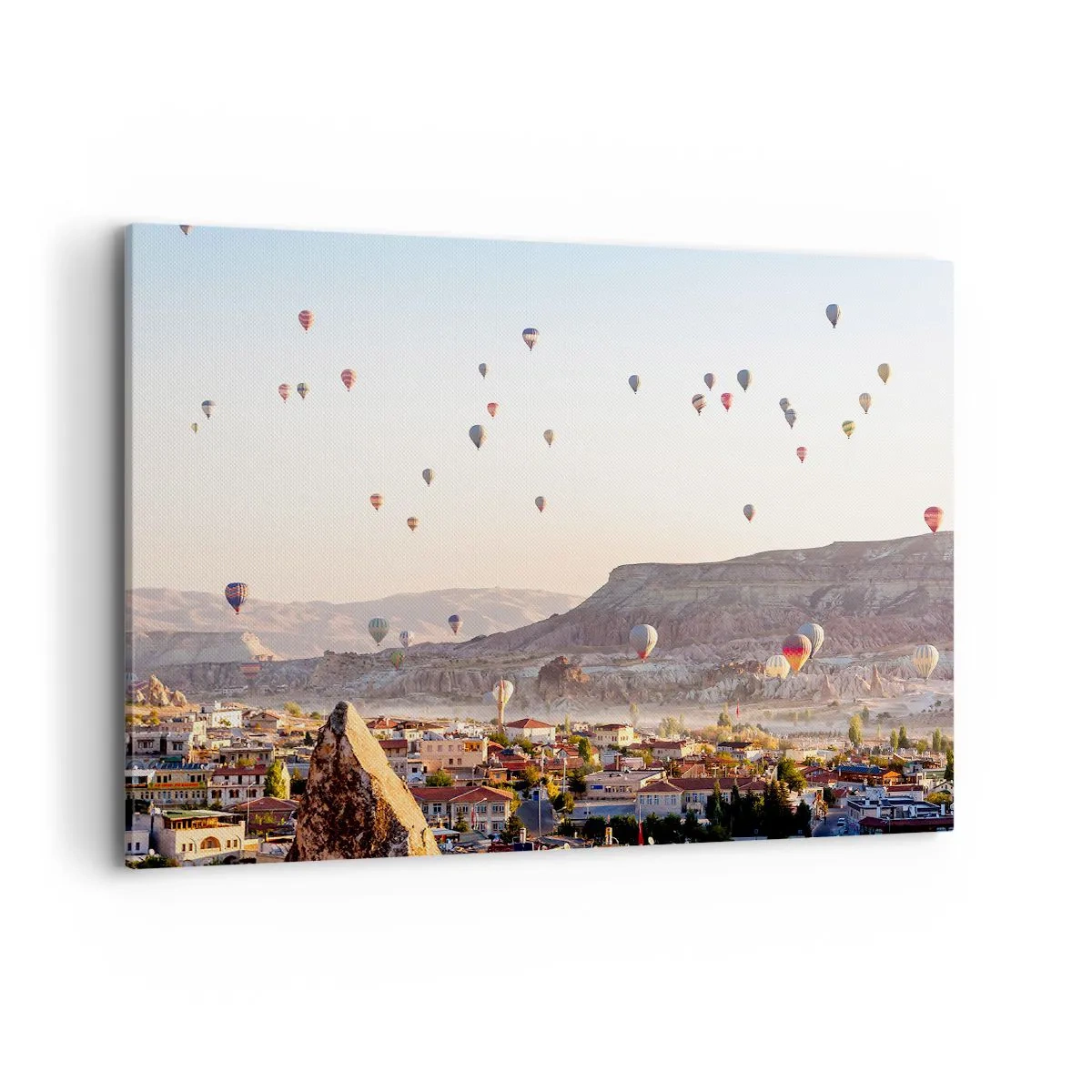Quadro su tela - Stampe su Tela - Cappadocia con mongolfiere sullo sfondo di pittoresche colline - 100x70cm - Come navi nel cielo - Decorazione murale moderna per soggiorno e camera da letto ARTTOR