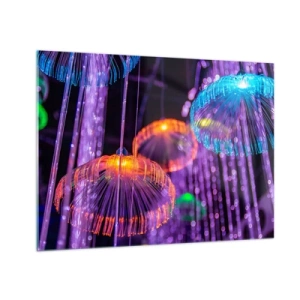 Quadro su vetro - Strutture luminose colorate che ricordano le meduse - 70x50cm - Fontane di luce - Decorazione murale moderna per soggiorno e camera da letto ARTTOR