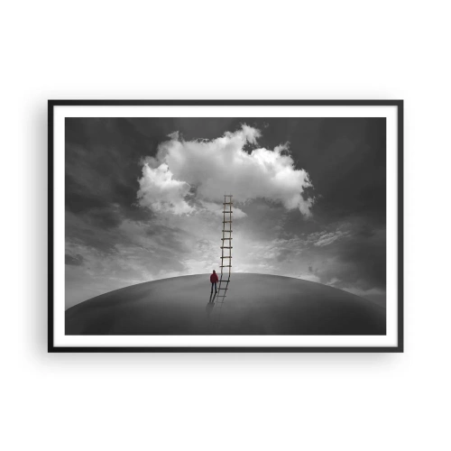 Poster in cornice nera - Una persona con un cappotto rosso e una scala che porta a una nuvola - 100x70cm - Tutto è possibile - Decorazione murale moderna per soggiorno e camera da letto ARTTOR