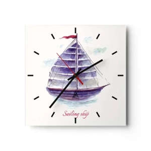 Orologio da parete - Orologio in Vetro - Un dipinto ad acquerello di una barca a vela sull'acqua con una delicata iscrizione - 30x30cm - Gonfie vele e mare calmo - Decorazione murale moderna per soggiorno e camera da letto ARTTOR