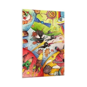 Quadro su vetro - Una scena spaziale colorata piena di bambini e astronavi - 80x120cm - La grande avventura nel cosmo - Decorazione murale moderna per soggiorno e camera da letto ARTTOR