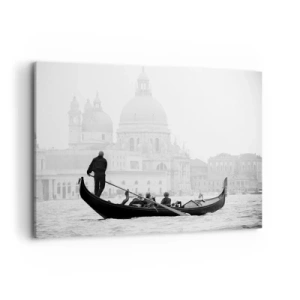 Quadro su tela - Stampe su Tela - Una gondola con la basilica sullo sfondo in bianco e nero - 120x80cm - Viaggio alla fonte della bellezza - Decorazione murale moderna per soggiorno e camera da letto ARTTOR