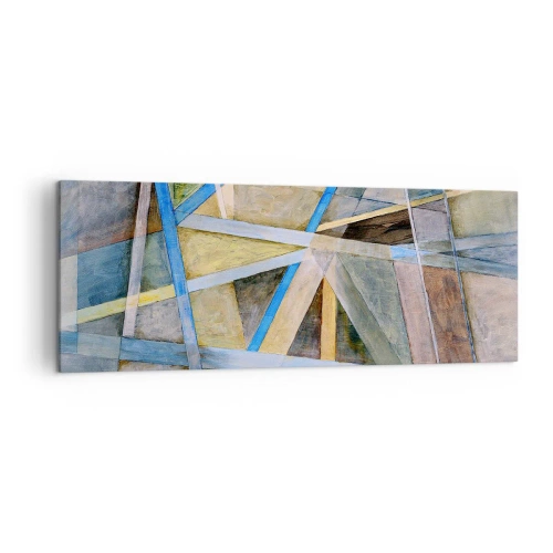 Quadro su tela - Stampe su Tela - Composizione geometrica con linee chiare e blu - 140x50cm - Dritto o obliquo? - Decorazione murale moderna per soggiorno e camera da letto ARTTOR