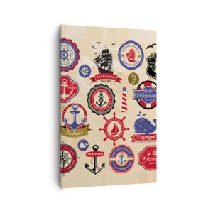 Quadro su tela - Stampe su Tela - Una raccolta di grafici e simboli nautici su uno sfondo chiaro - 80x120cm - Fratellanza di vela - Decorazione murale moderna per soggiorno e camera da letto ARTTOR