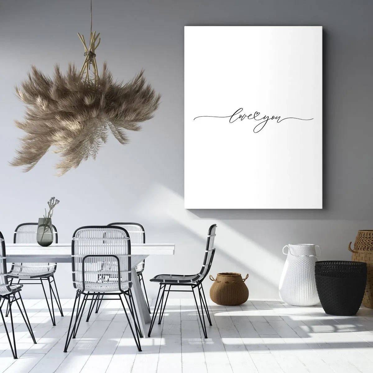 Quadro su tela - Stampe su Tela - La scritta "Ti amo" in un carattere elegante - 50x70cm - Bianco e nero - Decorazione murale moderna per soggiorno e camera da letto ARTTOR