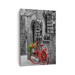 Quadro su tela - Stampe su Tela - Una bicicletta rossa in una strada bianca e nera - 70x100cm - Angolo toscano - Decorazione murale moderna per soggiorno e camera da letto ARTTOR