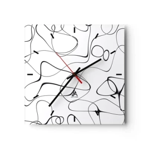 Orologio da parete - Orologio in Vetro - Linee nere astratte su sfondo bianco in stile minimalista - 30x30cm - Strade della vita, eventi del destino - Decorazione murale moderna per soggiorno e camera da letto ARTTOR