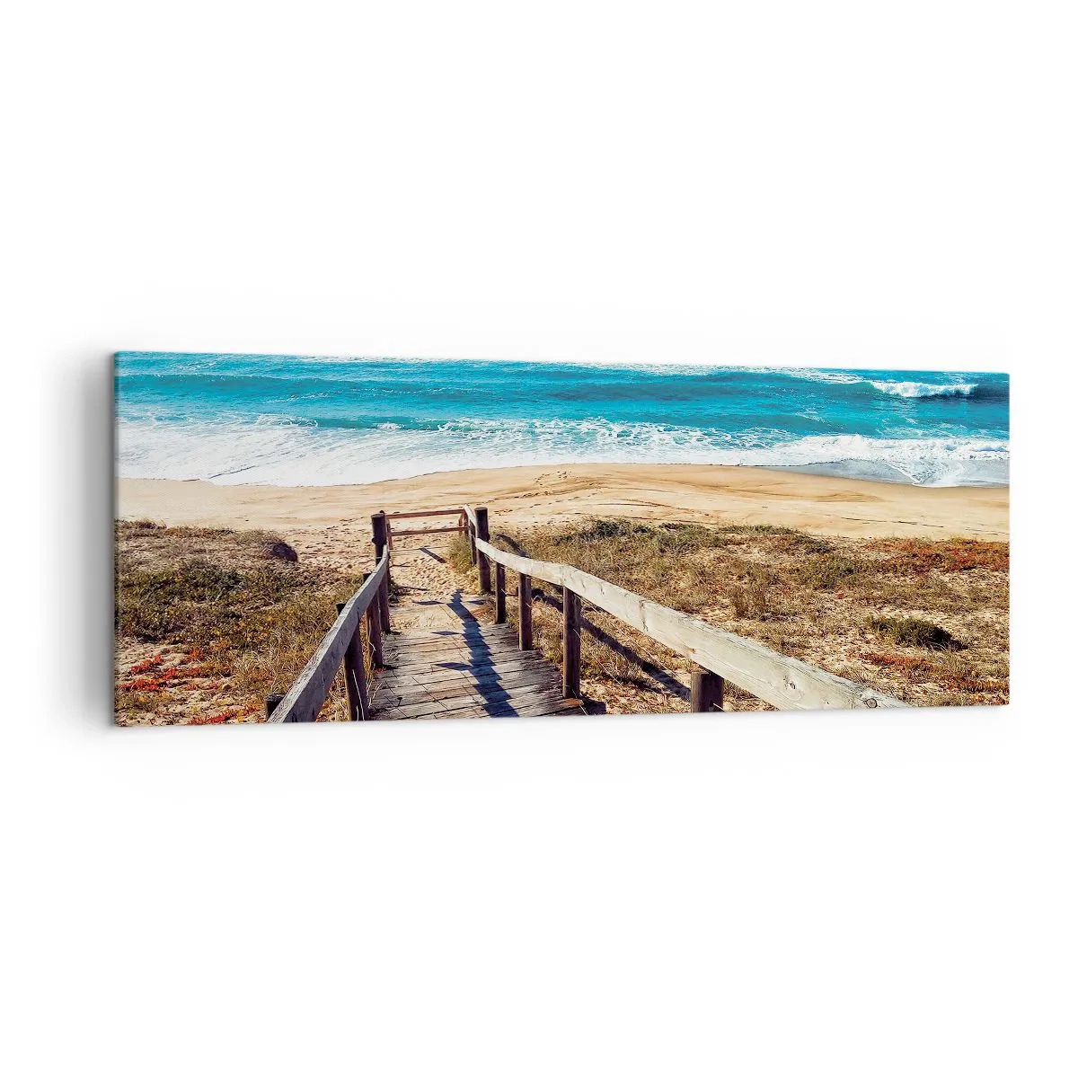 Quadro su tela - Stampe su Tela - Sentiero in legno che conduce alla spiaggia - 140x50cm - Corri! - Decorazione murale moderna per soggiorno e camera da letto ARTTOR