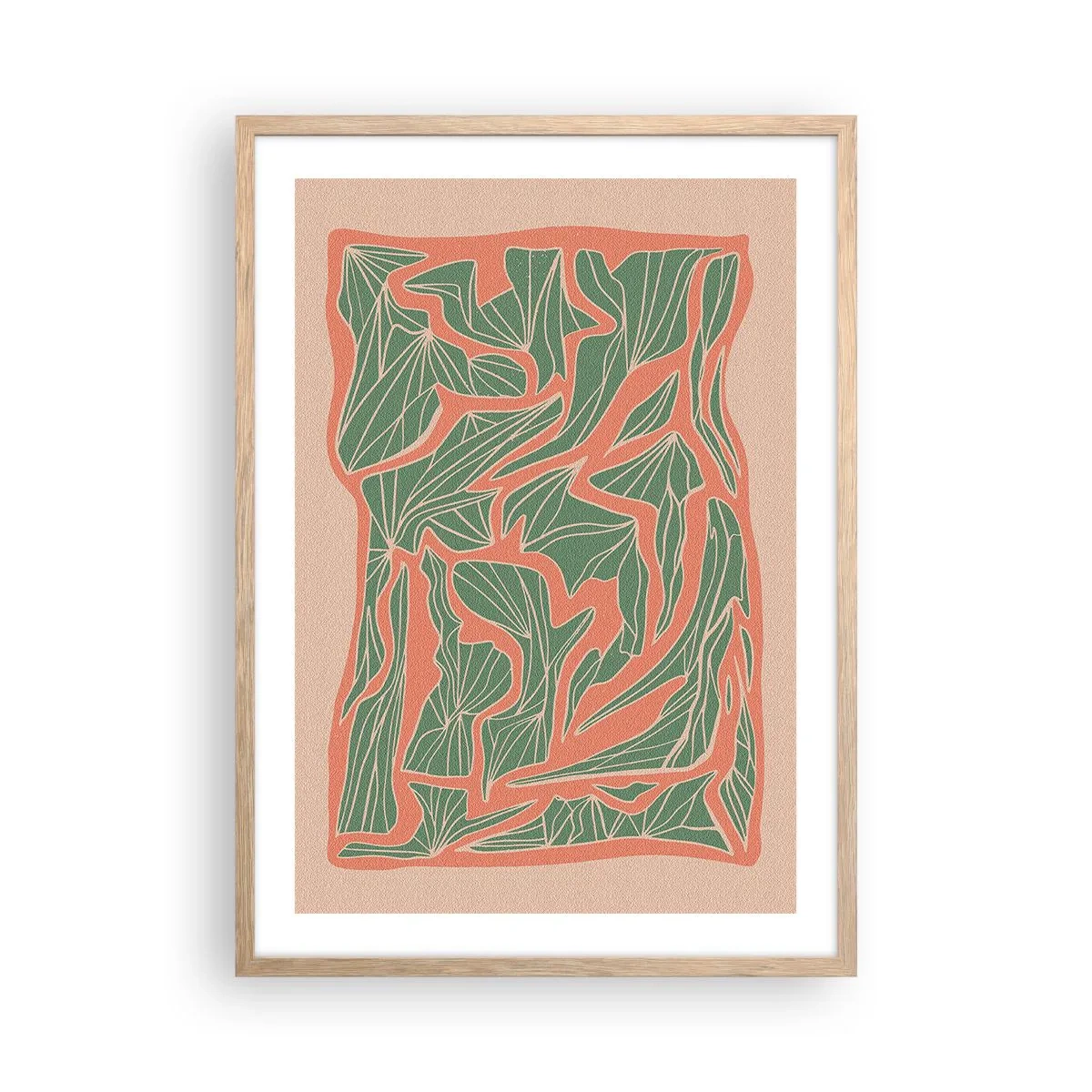 Poster in cornice rovere chiaro - La lotta tra il corallo e il verde - 50x70 cm